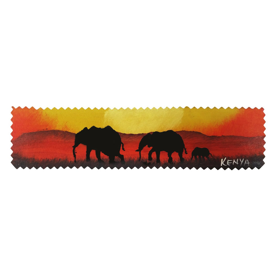 Elephant Sunset II: Authentic African Hand Painted Leather Bookmark by Henry Mburu