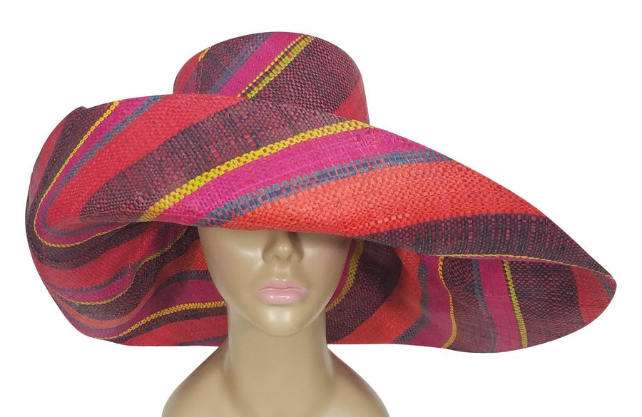 Bolade: Authntic African Hand Woven Multicolor Madagascar Big Brim Sun Hat by The Raffia Boutique
