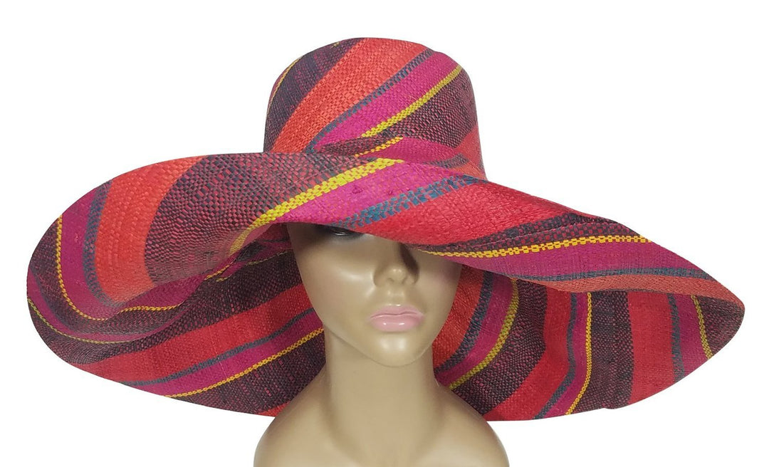 Bolade: Authntic African Hand Woven Multicolor Madagascar Big Brim Sun Hat by The Raffia Boutique