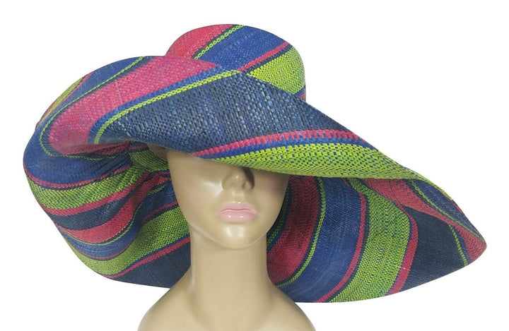 Bolanile: Authentic African Hand Woven Multicolor Madagascar Big Brim Sun Hat