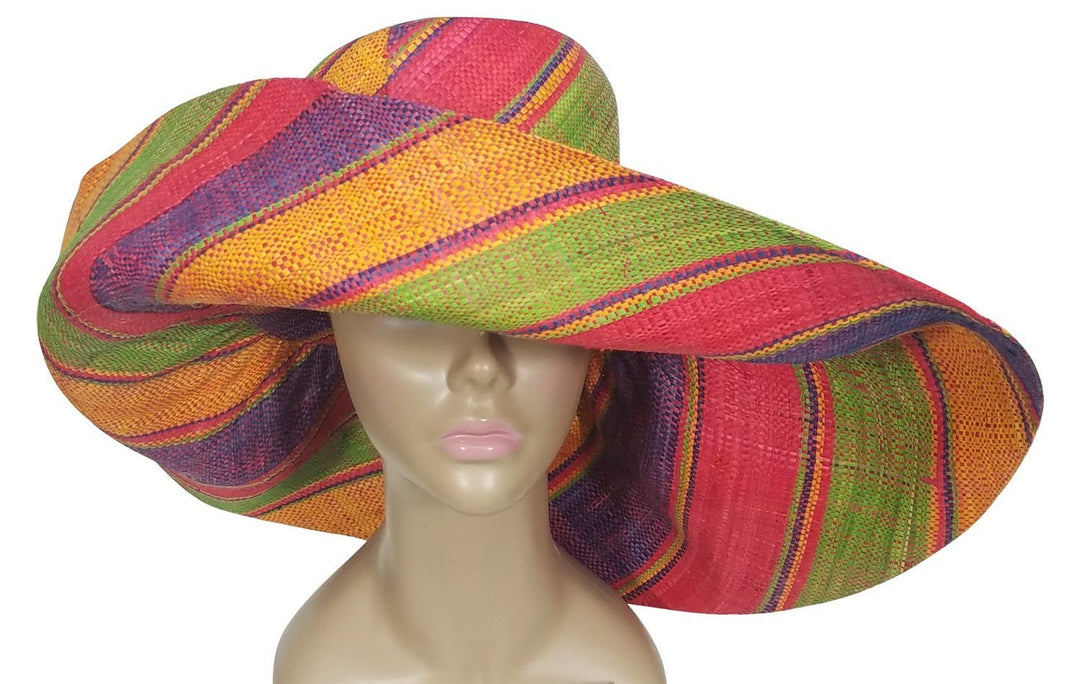 Bunmi: Authentic African Hand Woven Multicolor Madagascar Big Brim Sun Hat