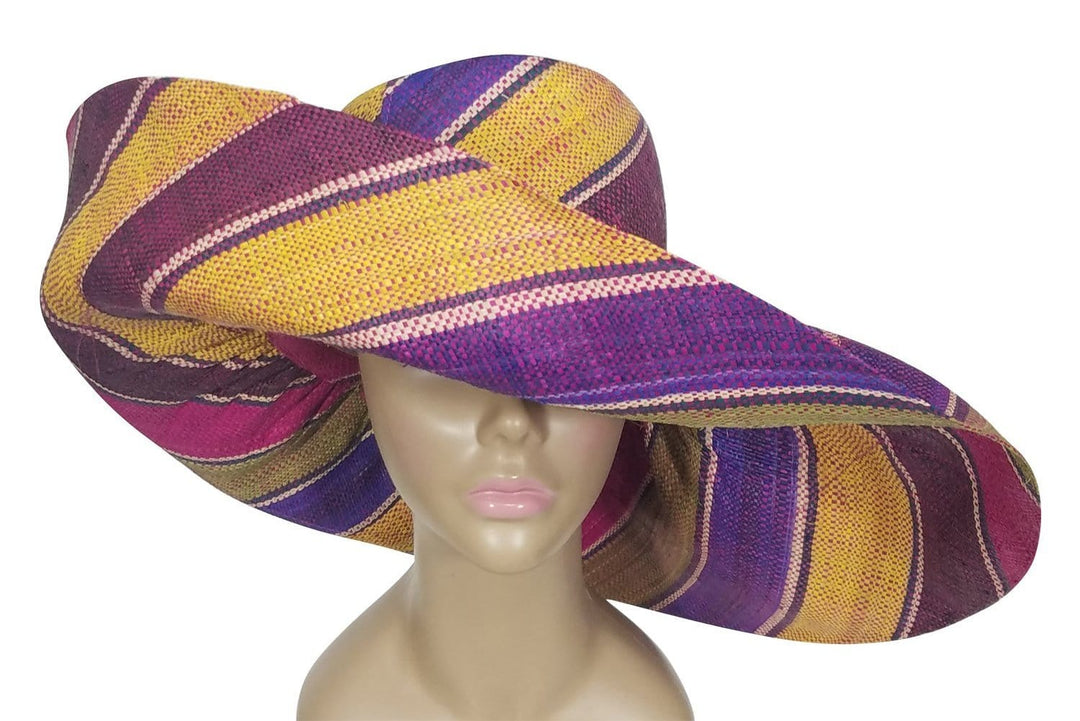 Buseje: Authentic African Hand Woven Multicolor Madagascar Big Brim Raffia Sun Hat