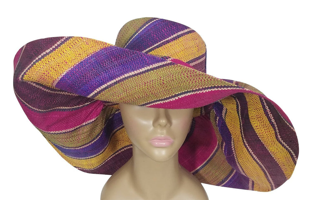 Buseje: Authentic African Hand Woven Multicolor Madagascar Big Brim Raffia Sun Hat