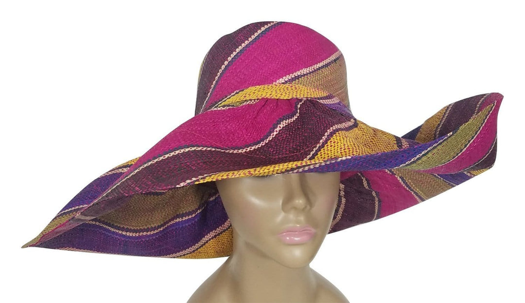 Buseje: Authentic African Hand Woven Multicolor Madagascar Big Brim Raffia Sun Hat