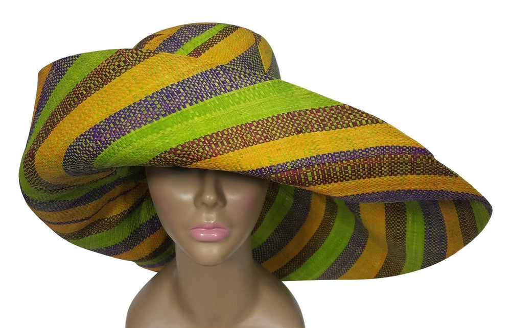 Chiku: Authentic African Hand Woven Multi-Color Madagascar Big Brim Raffia Sun Hat