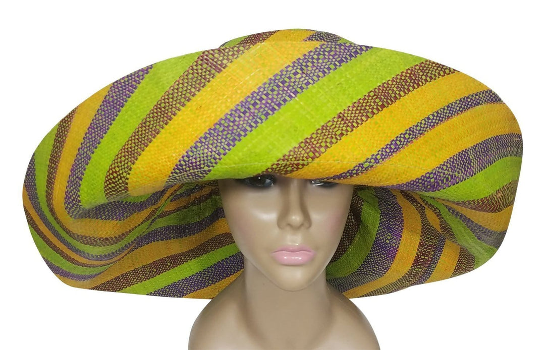 Chiku: Authentic African Hand Woven Multi-Color Madagascar Big Brim Raffia Sun Hat