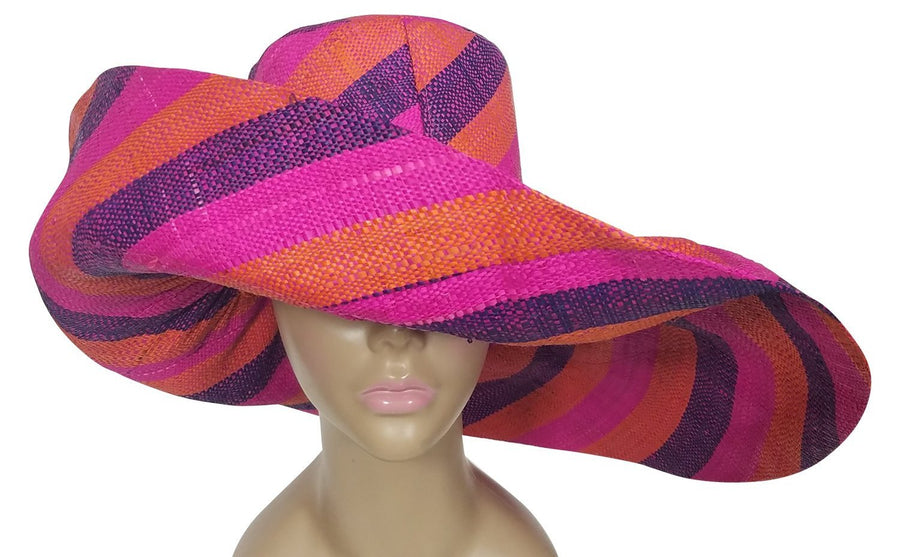 Dalila: Hand Woven Multi-Color Madagascar Big Brim Raffia Sun Hat