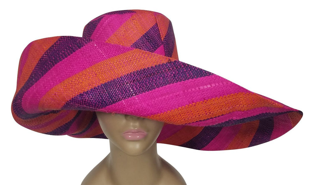 Dalila: Hand Woven Multi-Color Madagascar Big Brim Raffia Sun Hat