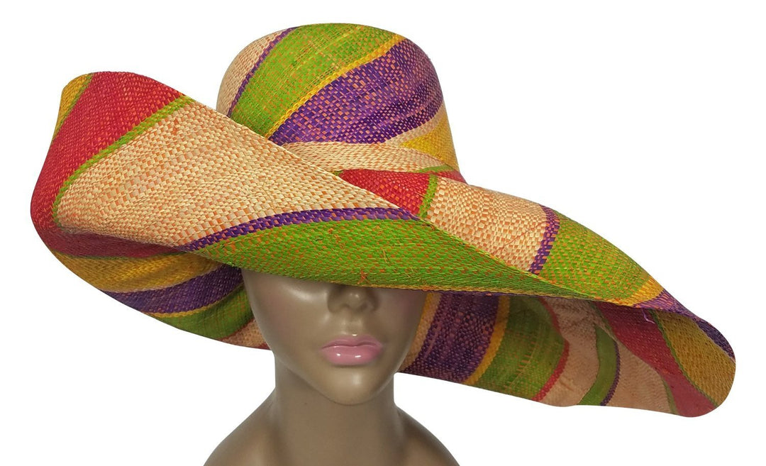 Dalili: Authentic African Hand Woven Multicolor Madagascar Raffia Big Brim Sun Hat
