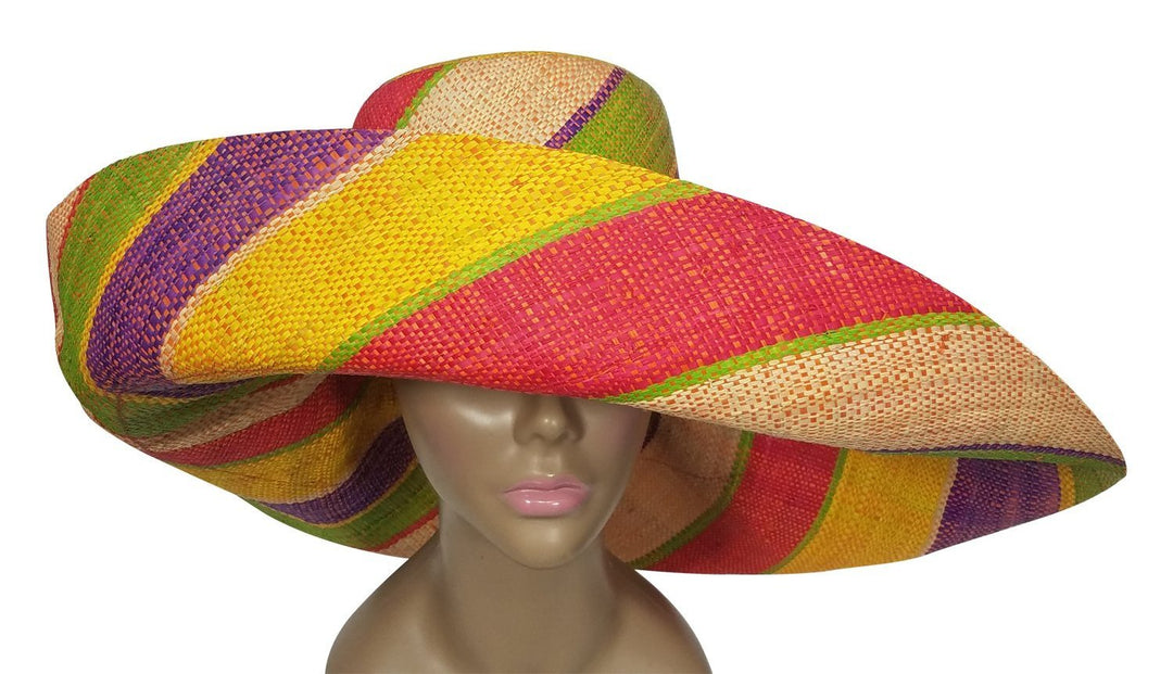 Dalili: Authentic African Hand Woven Multicolor Madagascar Raffia Big Brim Sun Hat