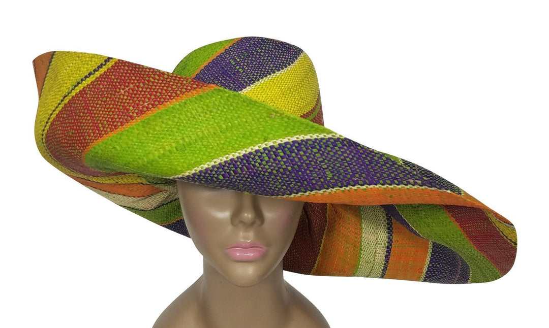 Do: Authentic African Hand Woven Multicolor Madagascar Big Brim Raffia Sun Hat