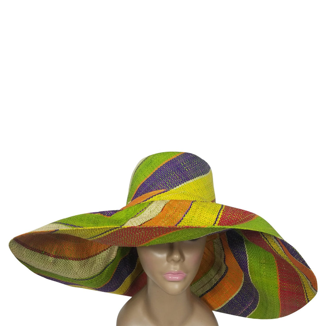 Do: Authentic African Hand Woven Multicolor Madagascar Big Brim Raffia Sun Hat