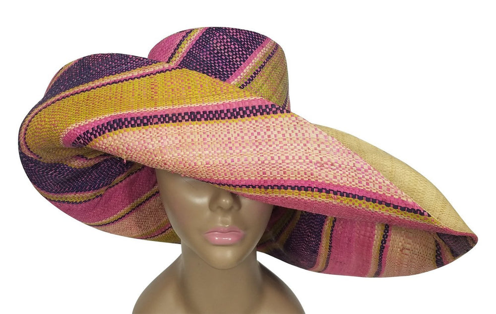 Dayo: Authentic African Hand Woven Multi-Color Madagascar Big Brim Raffia Sun Hat