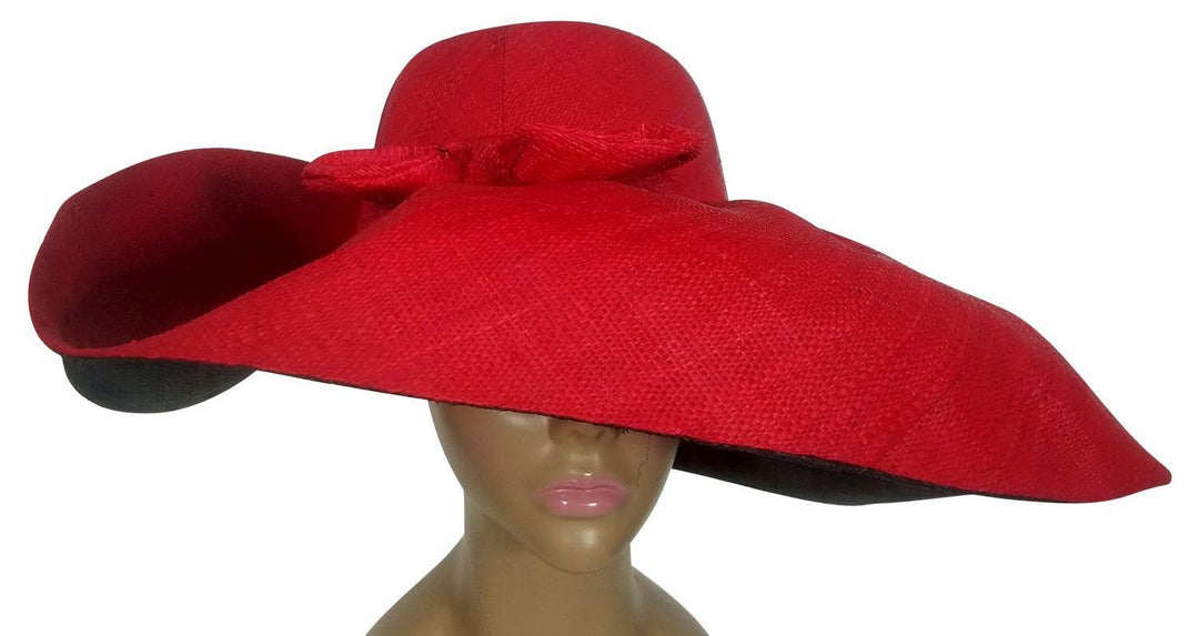 Adelola: Authentic African Hand Made Black and Red Madagascar Big Brim Raffia Sun Hat