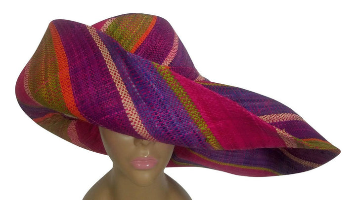 Adhiambo: Authentic African Hand Woven Multicolor Madagscar Big Brim Raffia Sun Hat