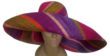 Adhiambo: Authentic African Hand Woven Multicolor Madagscar Big Brim Raffia Sun Hat