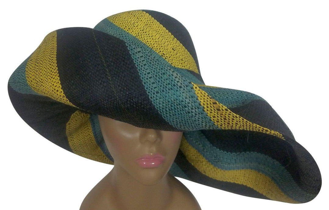 Adisa: Authentic African Hand Woven Multicolor Madagascar Big Brim Raffia Sun Hat