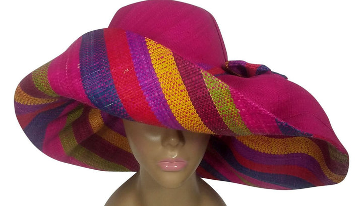 Babirye: Authentic African Handwoven Multicolor Madagascar Big Brim Raffia Sun Hat