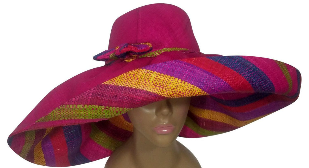 Babirye: Authentic African Handwoven Multicolor Madagascar Big Brim Raffia Sun Hat