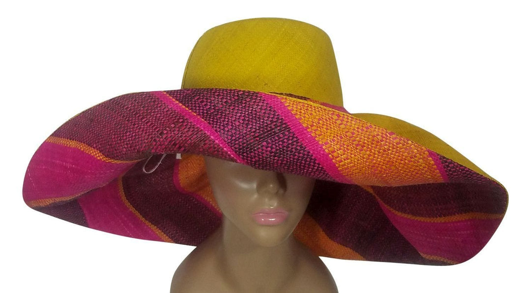 Bamidele: Authentic African Handwoven Multicolor Madagascar Big Brim Raffia Sun Hat