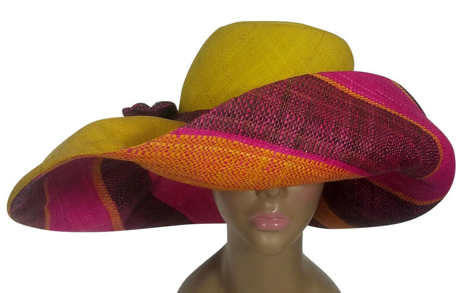 Bamidele: Authentic African Handwoven Multicolor Madagascar Big Brim Raffia Sun Hat