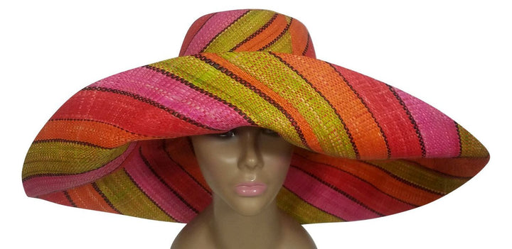Blessing: Authentic African Handwoven Multicolor Madagascar Big Brim Raffia Sun Hat
