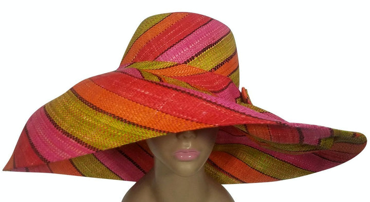 Blessing: Authentic African Handwoven Multicolor Madagascar Big Brim Raffia Sun Hat
