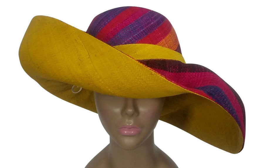 Chinedu: Authentic African Handwoven Multicolor Madagascar Big Brim Raffia Sun Hat