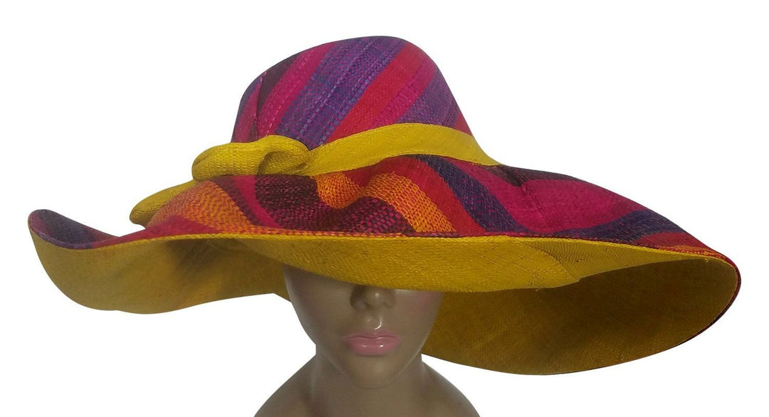 Chinedu: Authentic African Handwoven Multicolor Madagascar Big Brim Raffia Sun Hat