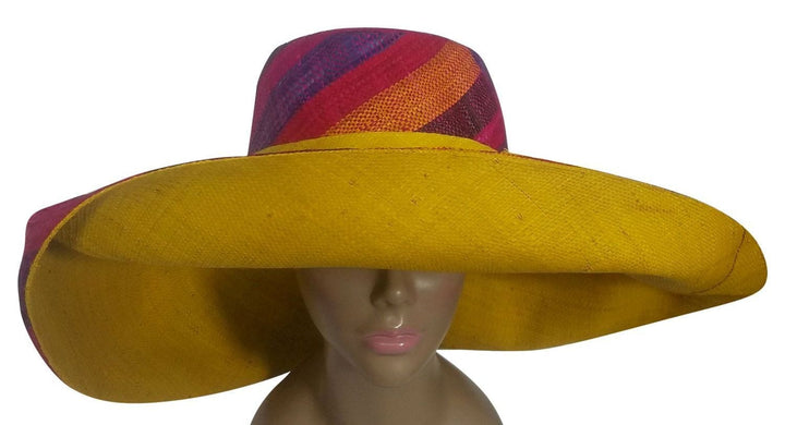 Chinedu: Authentic African Handwoven Multicolor Madagascar Big Brim Raffia Sun Hat