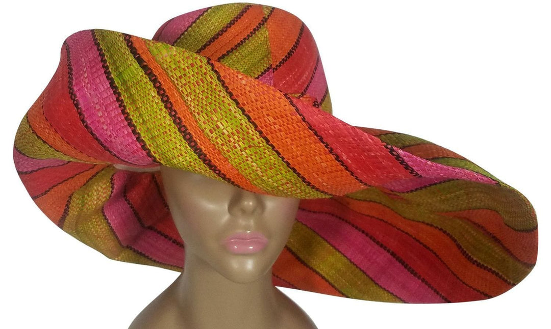 Blessing: Authentic African Handwoven Multicolor Madagascar Big Brim Raffia Sun Hat