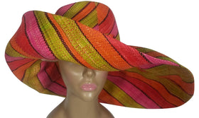 Blessing: Authentic African Handwoven Multicolor Madagascar Big Brim Raffia Sun Hat