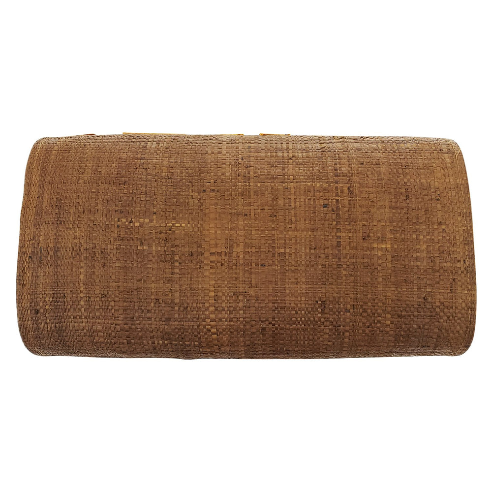 Authentic Handwoven Brown Madagascar Raffia Clutch with Orange Accents