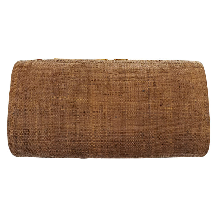 Authentic Handwoven Brown Madagascar Raffia Clutch with Orange Accents