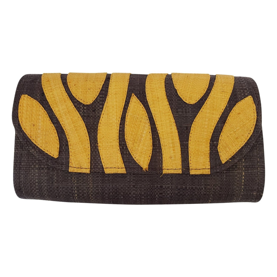 Authentic Handwoven Brown Madagascar Raffia Clutch w/ Orange Accents