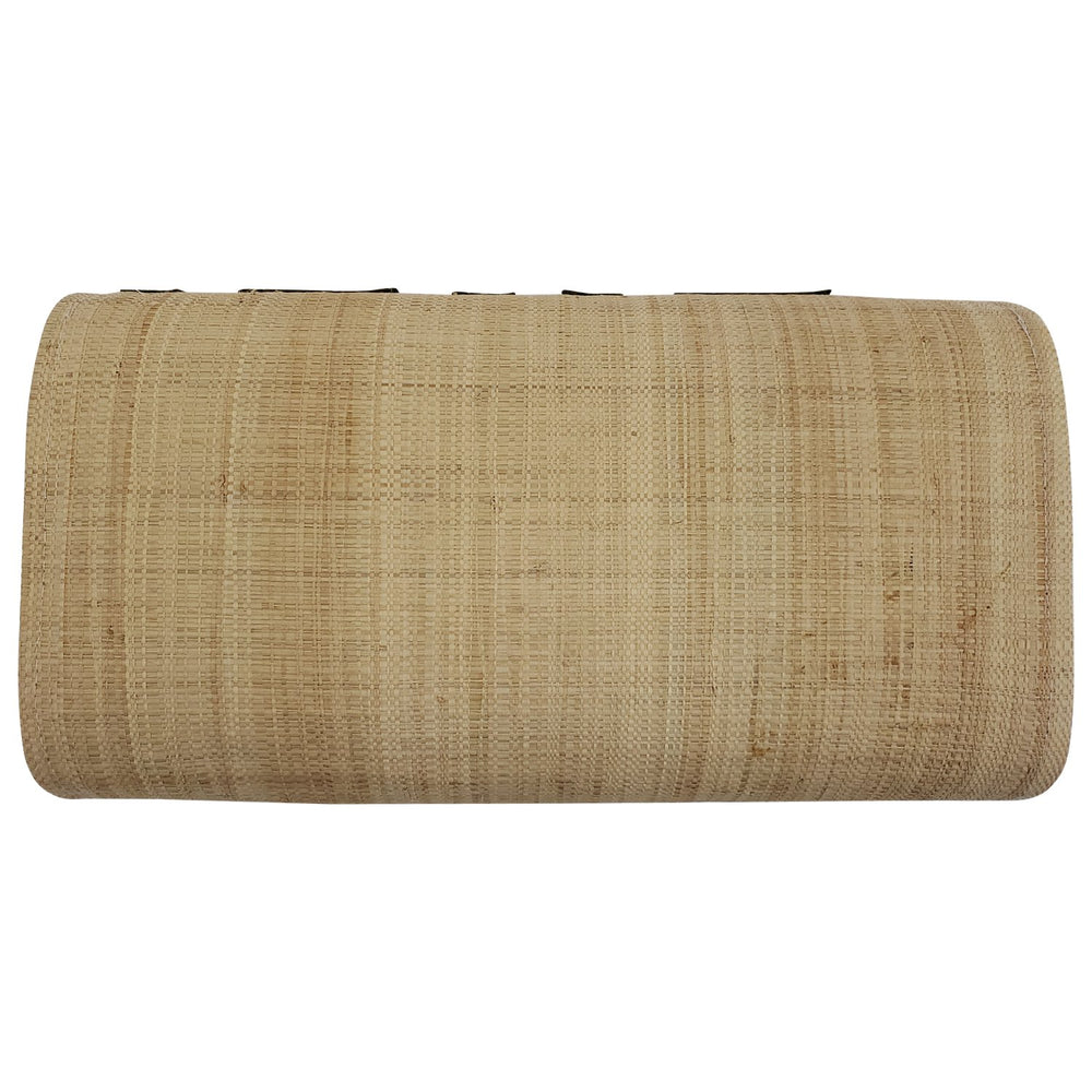 Authentic Handwoven Natural Madagascar Raffia Clutch with Olive Green Accents