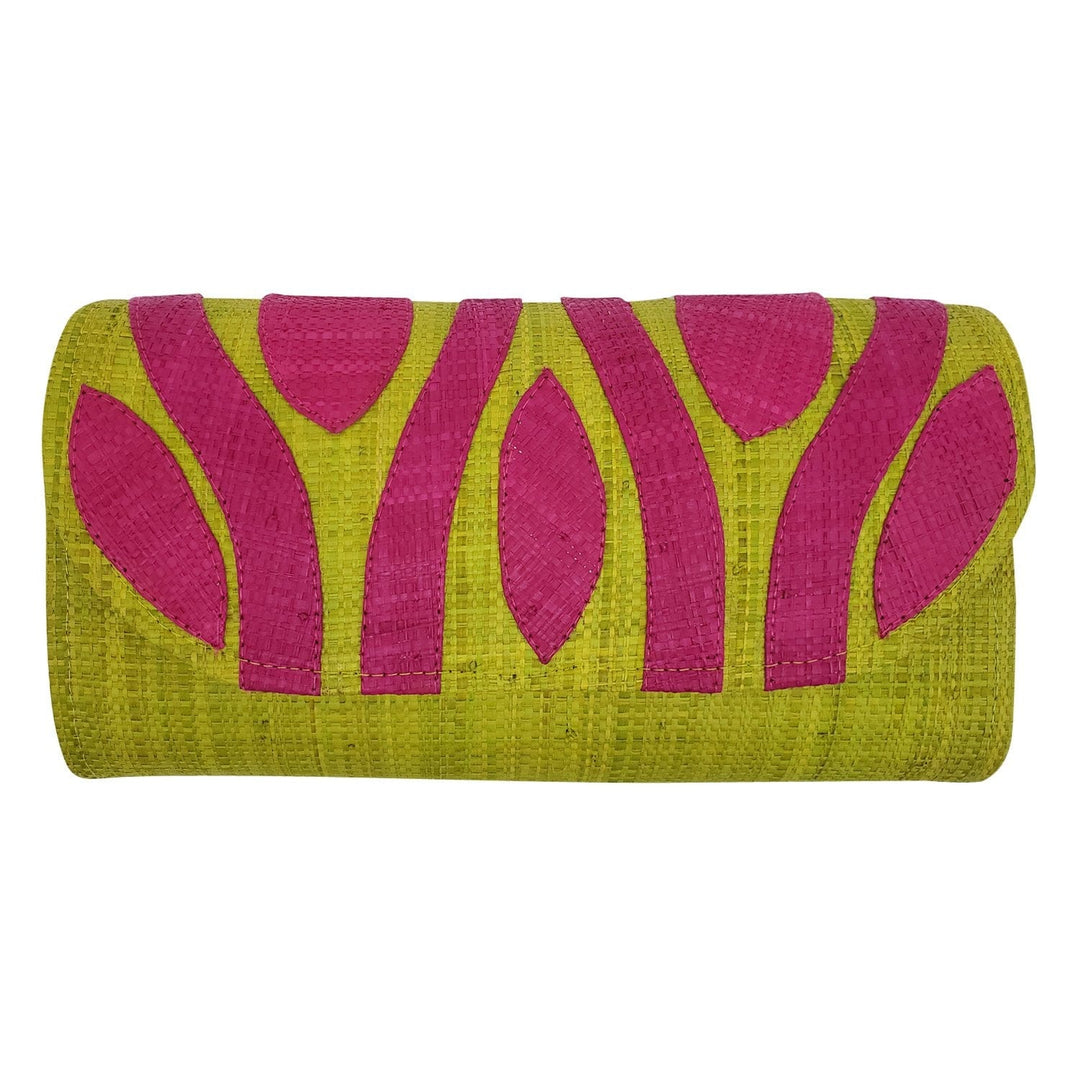 Raffia Clutch-Clutch-The Raffia Boutique-11x6 inches-Light Green with Fuchsia Accents-The Black Art Depot