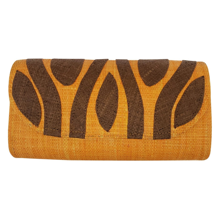 Authentic Handwoven Orange Madagascar Raffia Clutch with Brown Accents