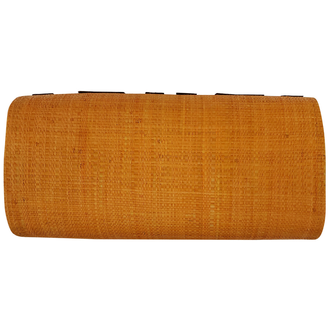Authentic Handwoven Orange Madagascar Raffia Clutch with Brown Accents