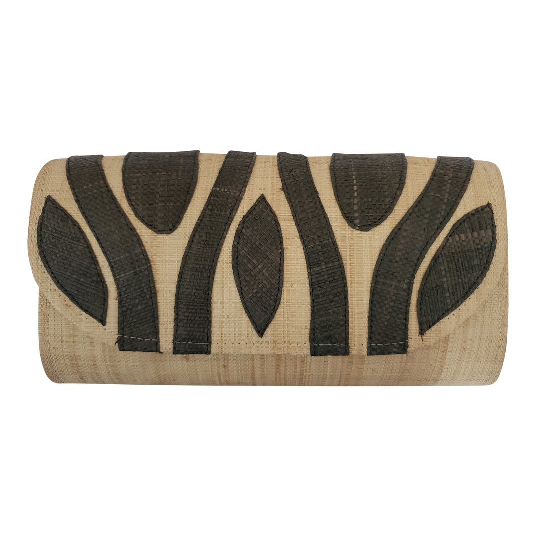 Authentic Handwoven Natural Madagascar Raffia Clutch with Black Accents