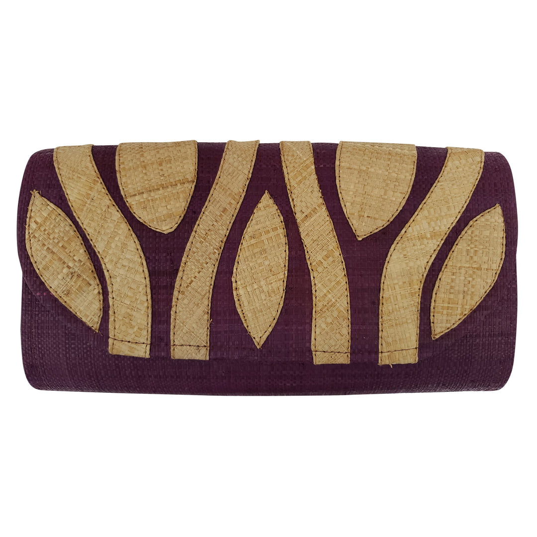 Authentic Handwoven Purple Madagascar Raffia Clutch with Natural Accents