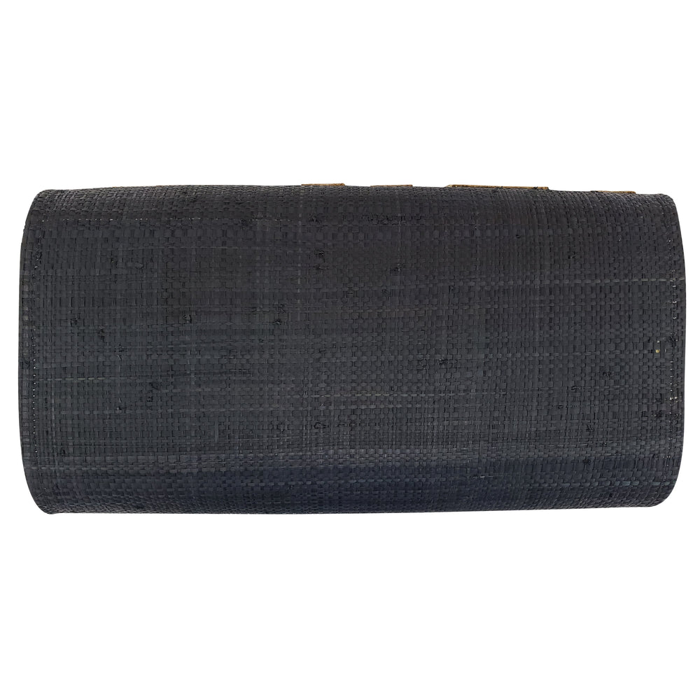 Authentic Handwoven Black Madagascar Raffia Clutch with Brown Accents