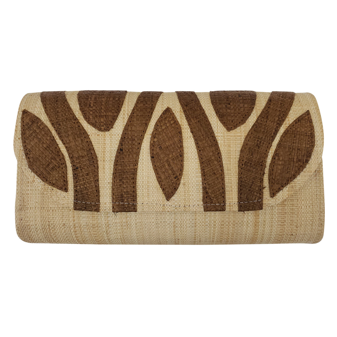 Authentic Handwoven Natural Madagascar Raffia Clutch with Brown Accents