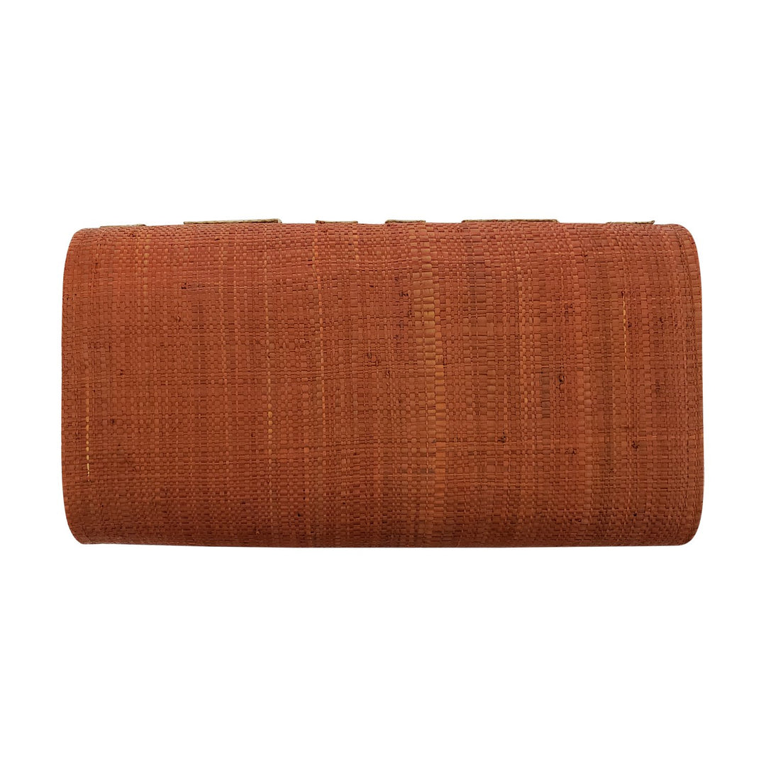 Authentic Handwoven Burnt Orange Madagascar Raffia Clutch with Natural Accents