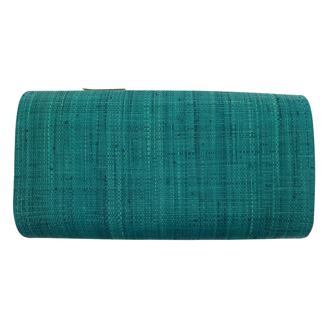 Authentic Handwoven Blue-Green Madagascar Raffia Clutch with Natural Accents
