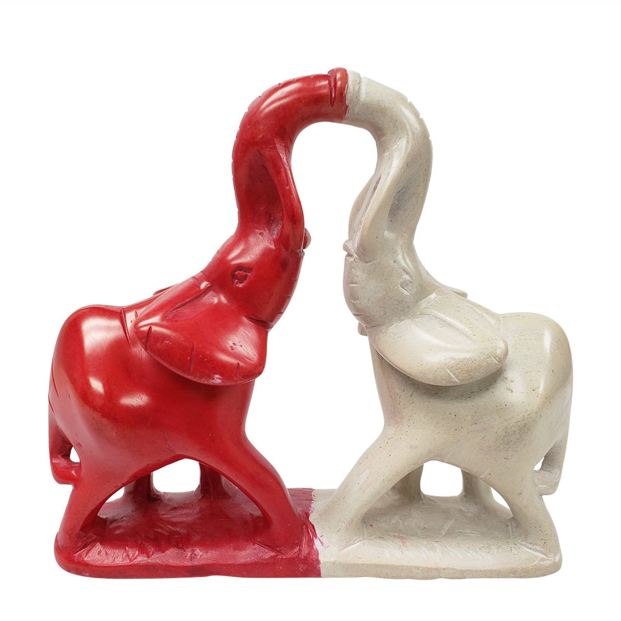 Authentic African Handmade Soapstone Red & White Elephant Figurine
