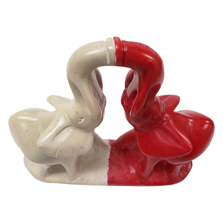Authentic African Handmade Soapstone Red & White Elephant Figurine