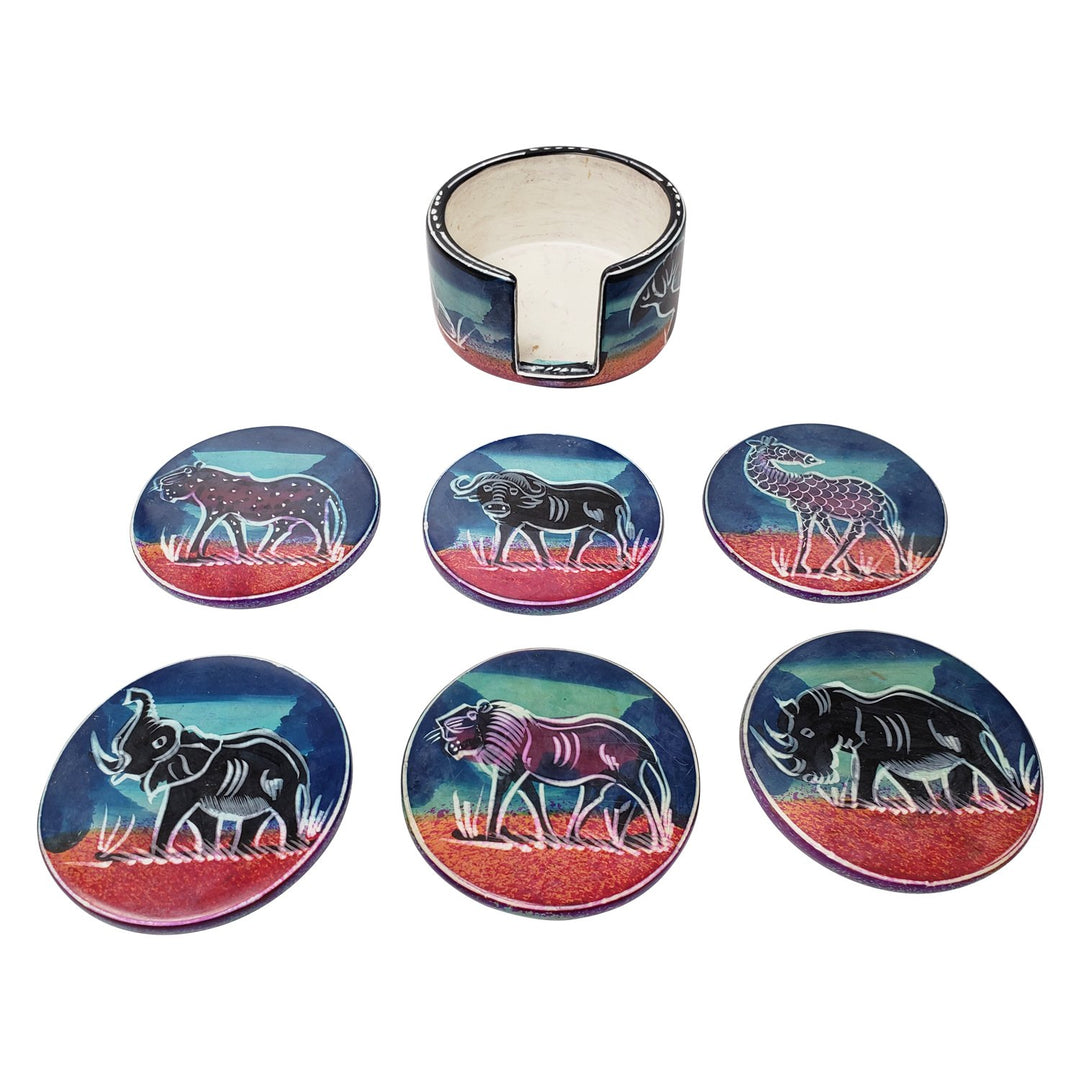 Serengeti at Sunset: Authentic African Hand Made Soapstone Coasters by Boutique Africa