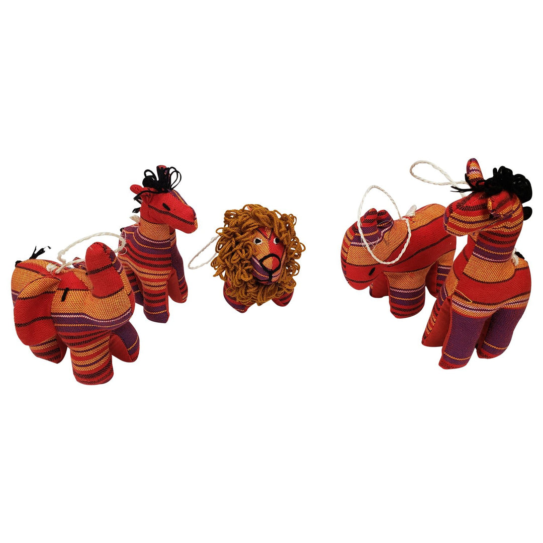 Authentic African Kikoi Stuffed Christmas Ornament Set (5 Animals)