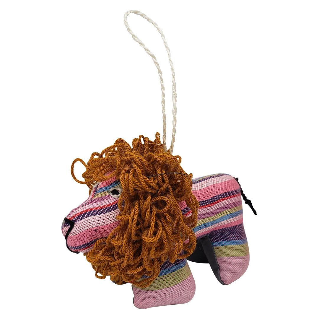 Lion: Authentic African Handmade Kikoi Fabric Stuffed Animal Christmas Ornament